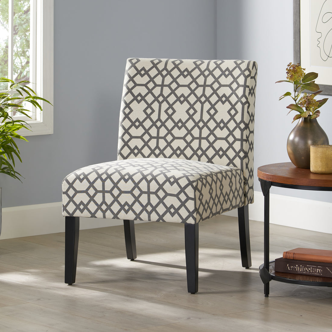 Accent Chair Grey Ivory Fabric