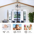 52 Inch Crystal Ceiling Fanmodern Electrical Fan With 5 Wood Reversible Blades, 4 Bulbs Not Included,Noiseless Reversible Ac Motor For Bedroom Living Room Study Patio Home Decoration Chrome Chrome Contemporary,Modern Crystal Metal