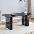 Large Modern Rectangular Table With Black Patterned Countertop And Large Mdf Legs For Kitchen, Dining Room And Living Room To Create A Different Atmosphere For A Home Environment. Black Mdf