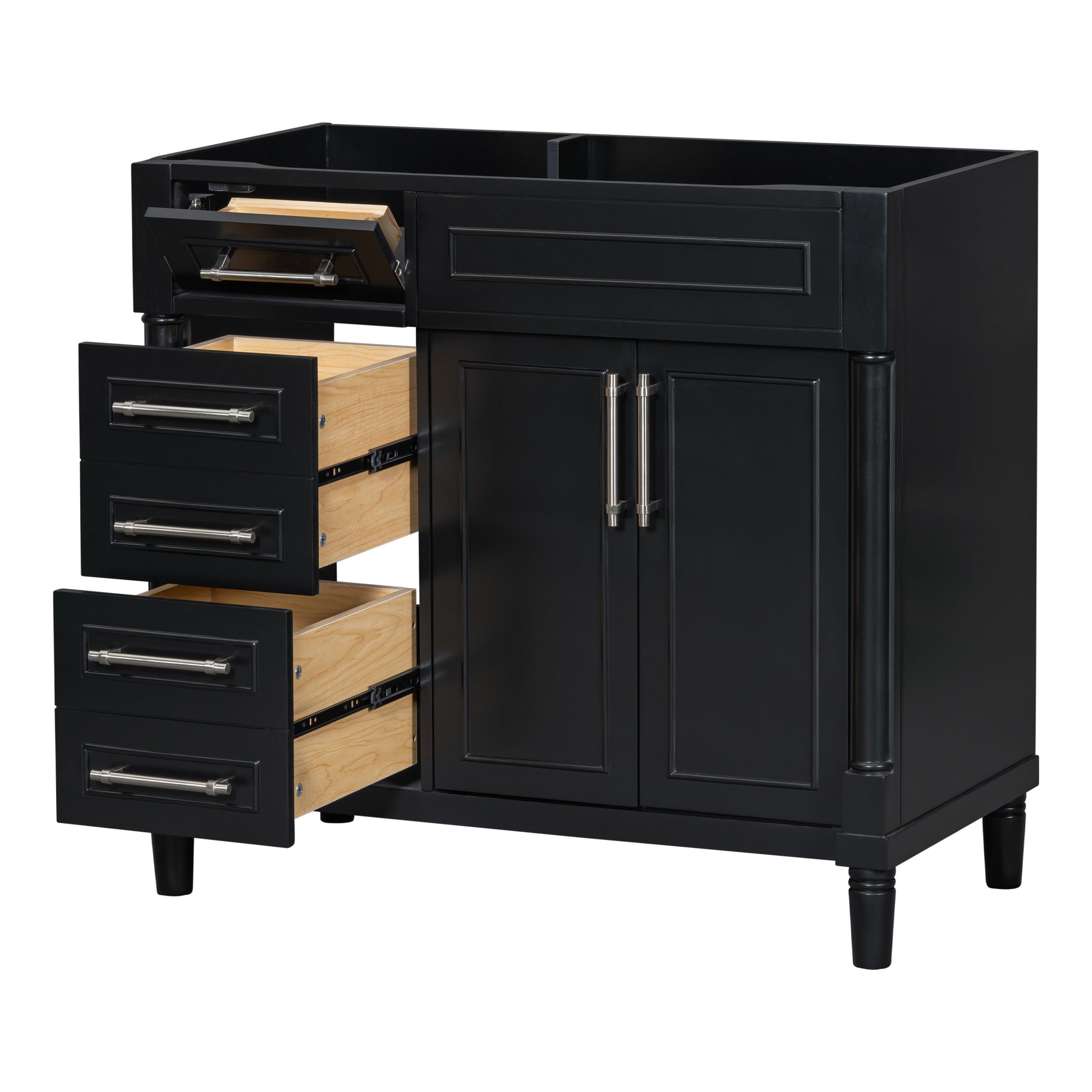 36'' Bathroom Vanity Without Sink, Freestanding Bathroom Storage Cabinet With 2 Drawers And A Tip Out Drawer, Solid Wood Frame Vanity Only, Height Adjustable Shelf Not Include Sink 3 Black 2 2 Bathroom Freestanding Solid Wood Mdf Painted