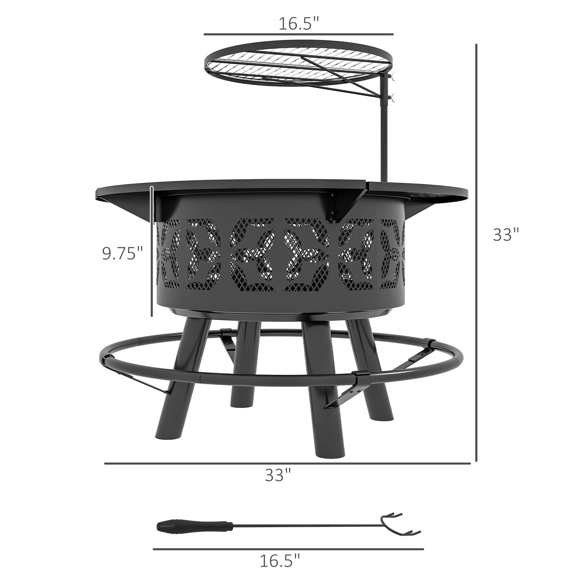 Outsunny 2 In 1 Fire Pit, Bbq Grill, 33" Portable Wood Burning Firepit With Adjustable Cooking Grate, Pan And Poker, Camping Bonfire Stove For Backyard, Patio, Picnic, Black Black Steel