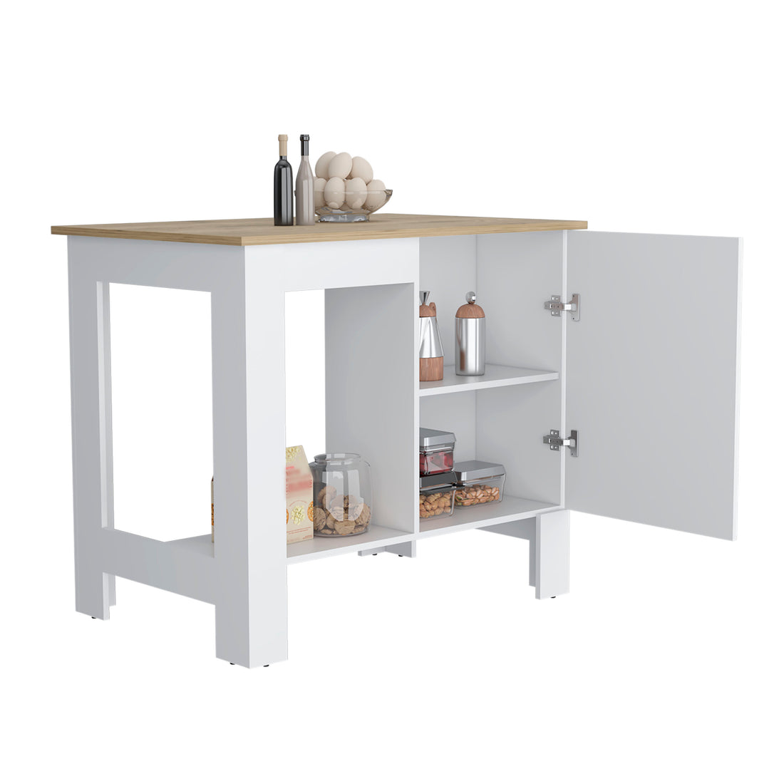 Atenea Kitchen Island, Single Door Cabinet, Shelf White Macadamia White Particle Board