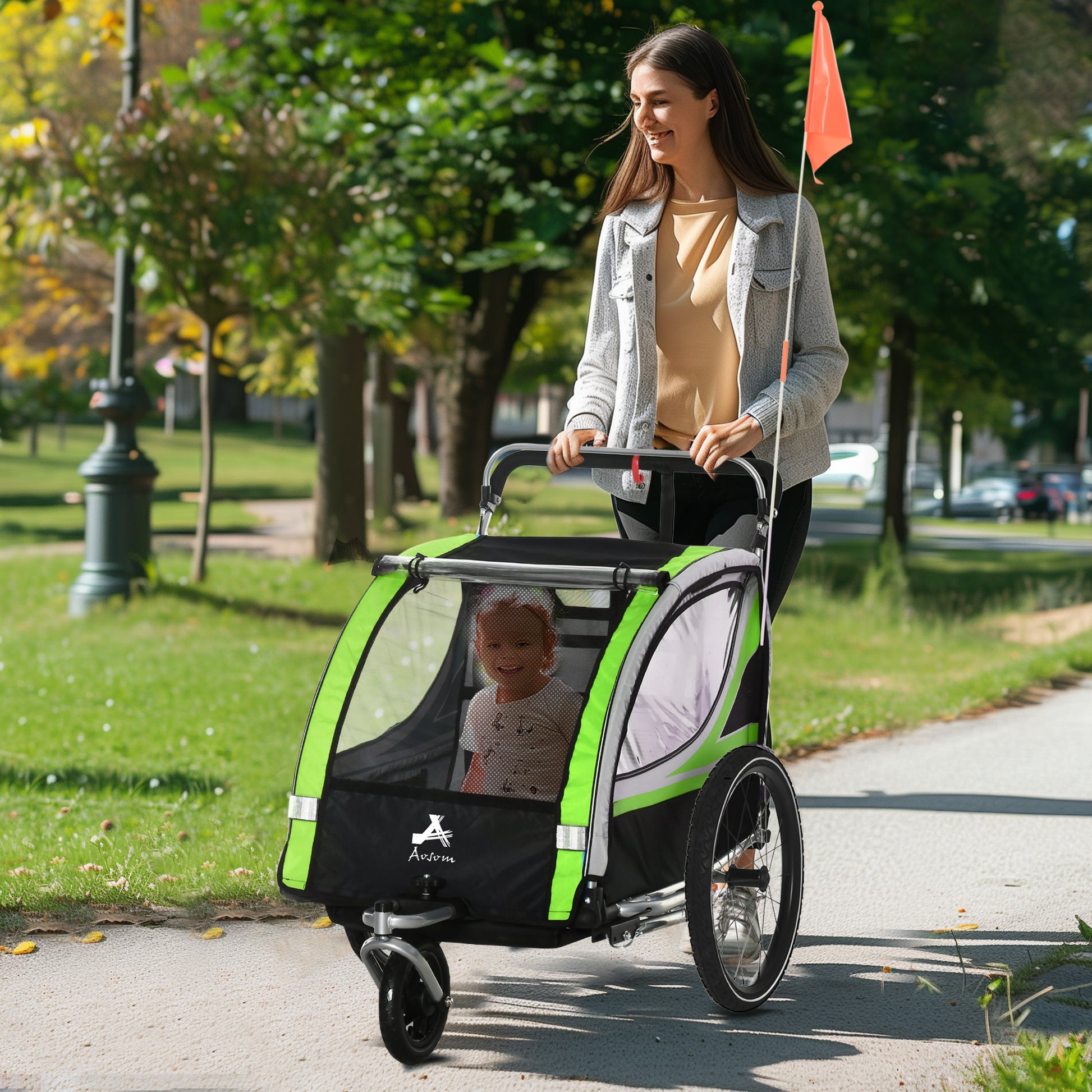 toddler bike stroller Aosom 3 In 1 Walk Jog Ride Child Baby Bike Trailer For Kids 2 Seater,