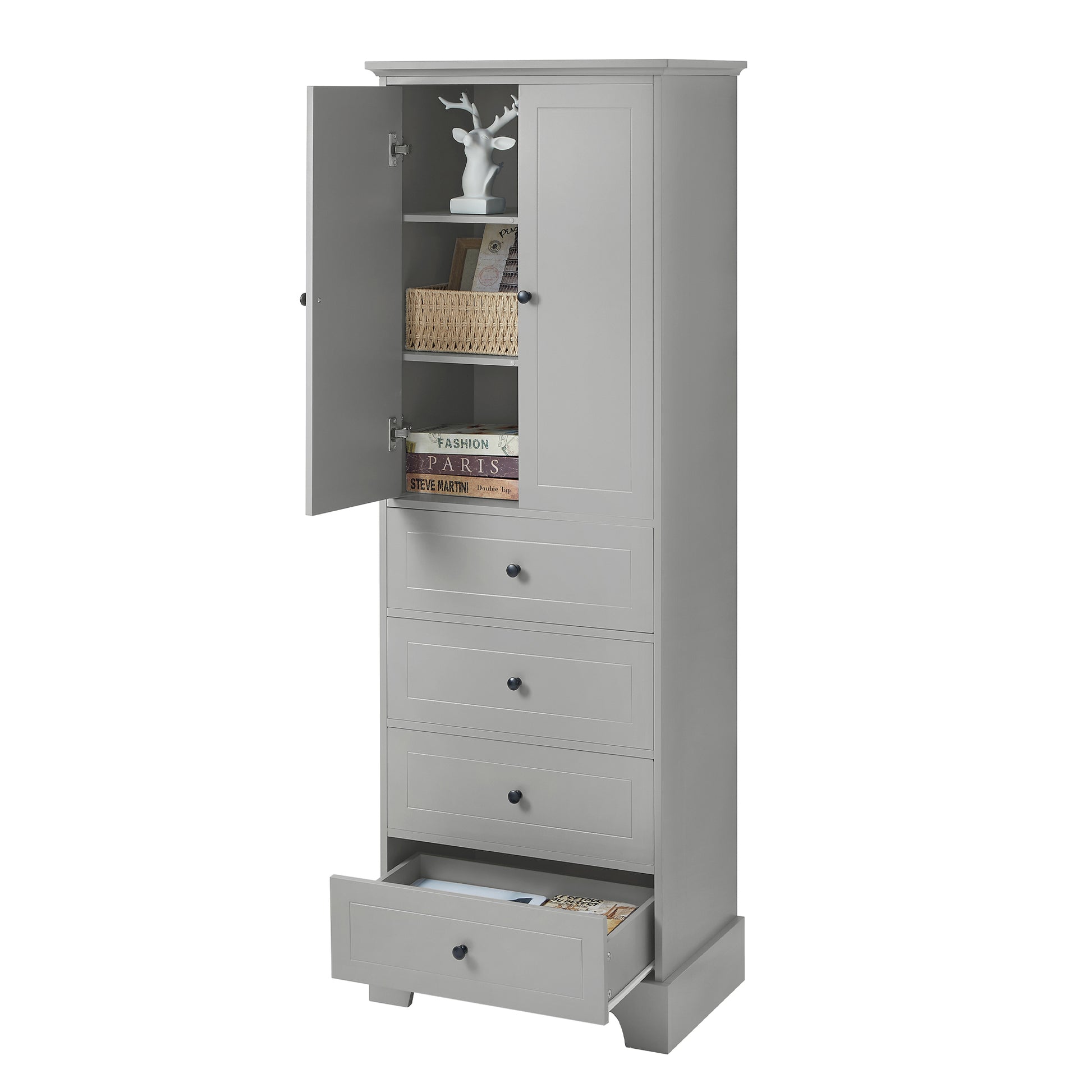 Storage Cabinet with 2 Doors and 4 Drawers for grey-mdf