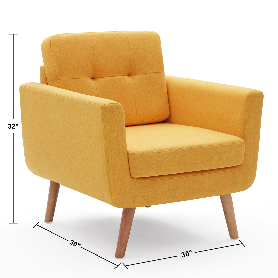 Linen Fabric Accent Chair, Mid Century Modern Armchair For Living Room, Bedroom Button Tufted Upholstered Comfy Reading Accent Chairs Sofa Yellow Yellow Solid Wood