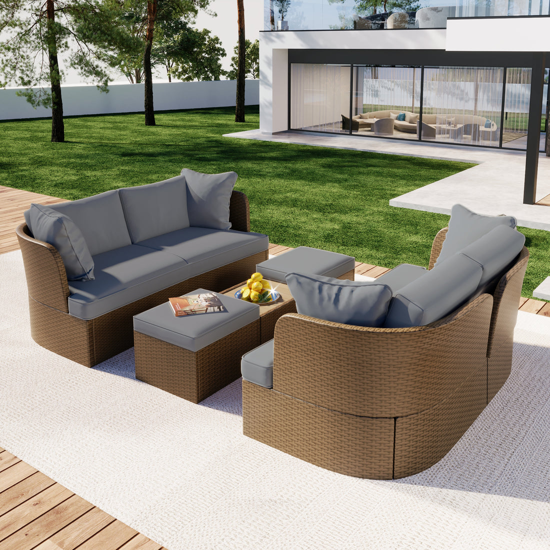 Customizable Outdoor Patio Furniture Set, Wicker Furniture Sofa Set With Thick Cushions, Suitable For Backyard, Porch. Yes Gray Garden & Outdoor Complete Patio Sets Hdpe