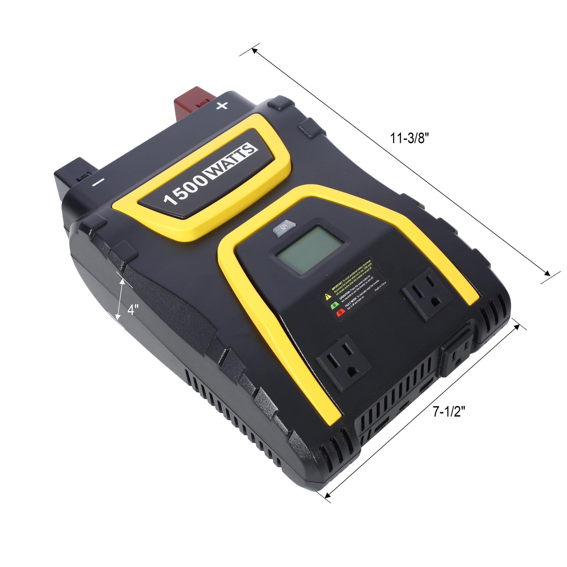 1500 Watts Power Inverter Modified Sine Wave Car Led Displayportable Ac Power Emergencies, Job Sites, Trucks Boats Off Grid Rv Camping,12V To 115 Volts Black Plastic