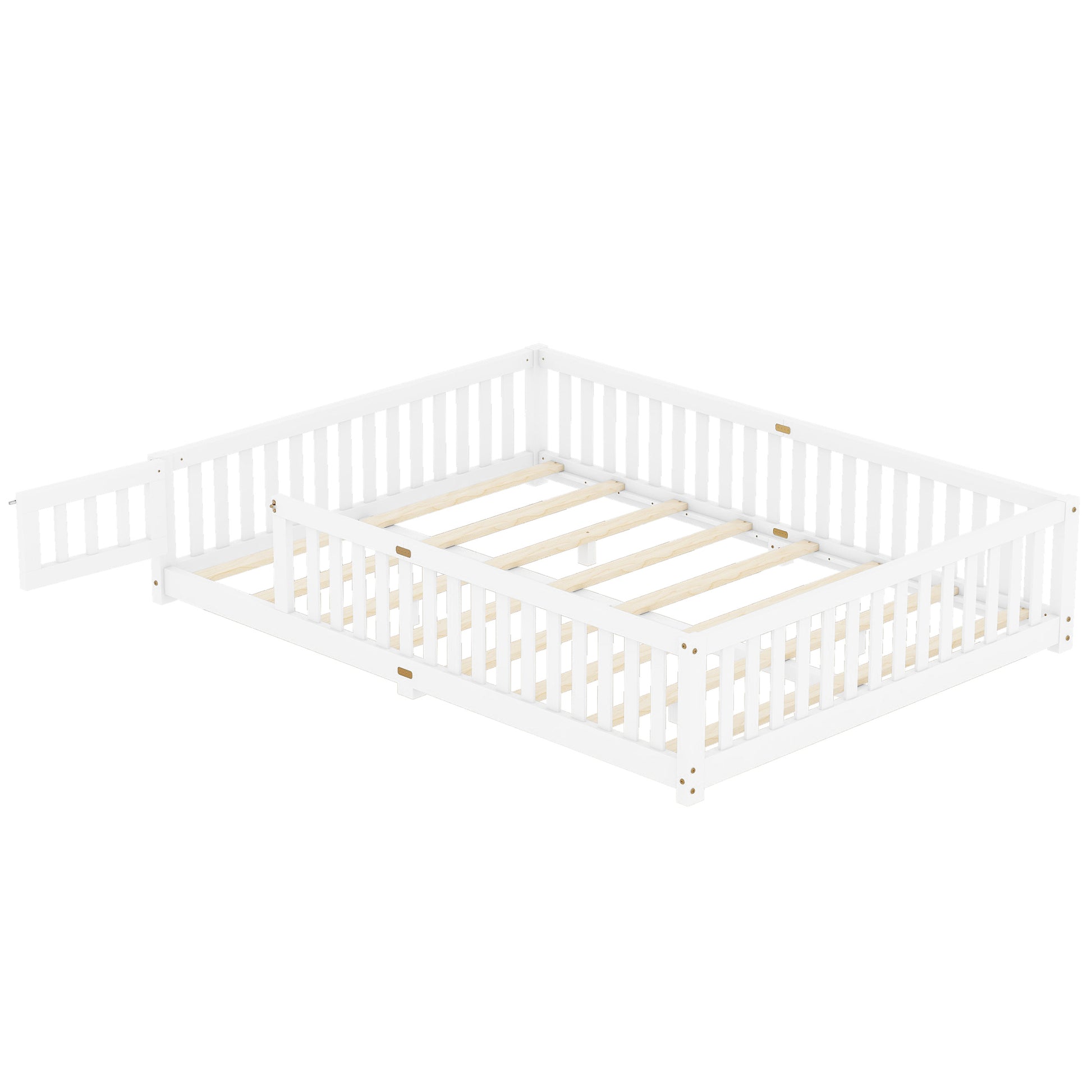 Queen Size Bed Floor Bed With Safety Guardrails And Door For Kids, White Expect Arrival Date 2024.7.26 , Old Sku W158090696 Queen White Pine