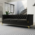 Fx P83 Bk2 Sofa Luxurious Black Velvet Sofa With Gold Legs Modern Chesterfield Design, Tufted Upholstery, 3 Seat Couch For Living Room And Office Black Velvet 3 Seat