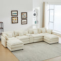 Piece Upholstered Sectional,Sectional Sofa Couch,4 Seat Sectional Couches For Living Room U Shaped Modern Chenille Sofa Sleeper With Coffee Table White White Chenille 4 Seat