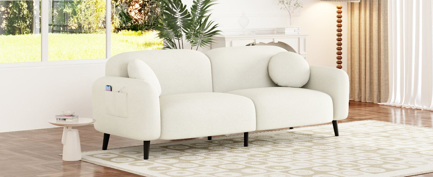 83.9''Upholstered Sofa For Living Room, Bedroom, And Apartments Beige Polyester 2 Seat