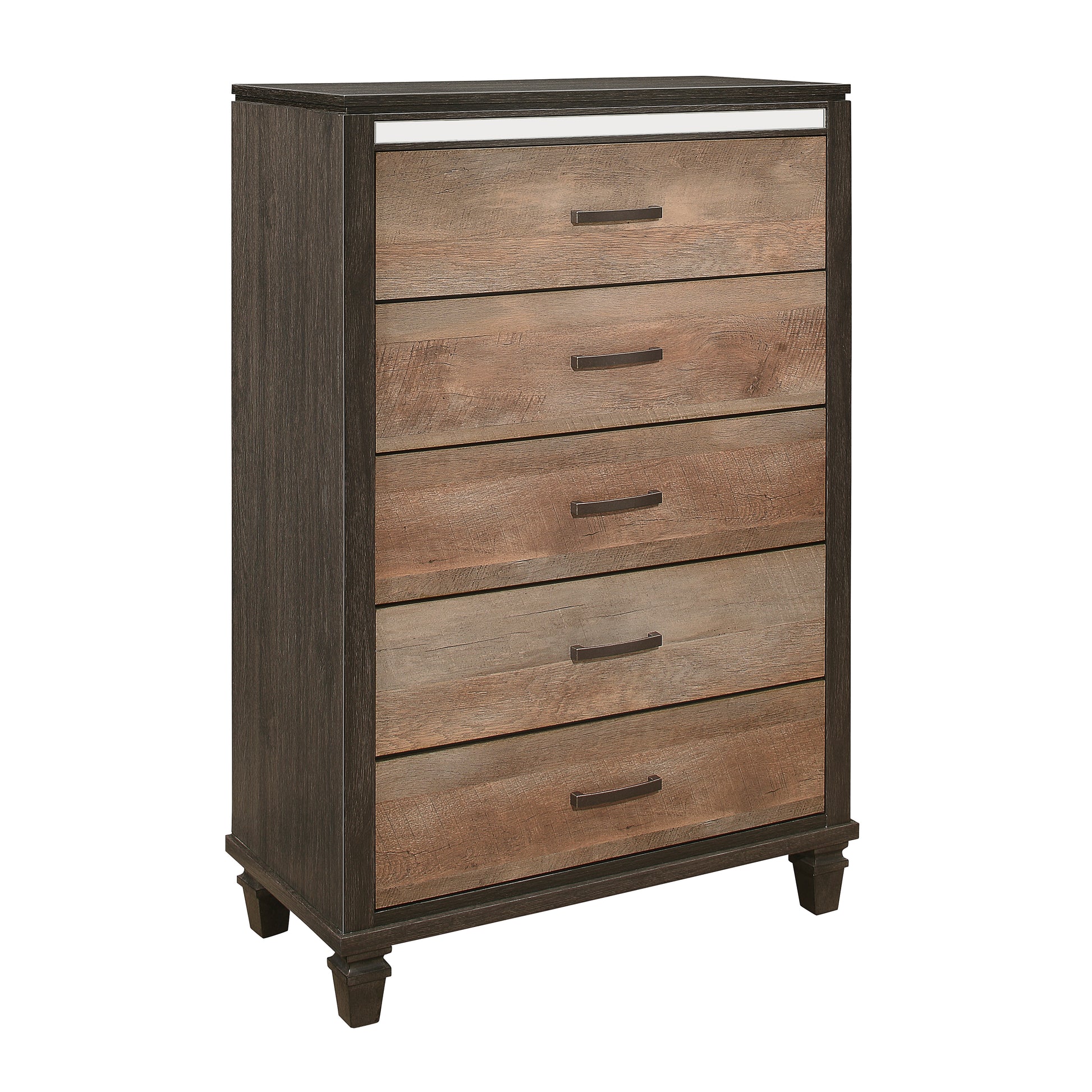 Modern Rustic Style 1Pc Chest Of 5X Drawers 2 Tone Finish Wooden Bedroom Furniture Brown Bedroom Wood