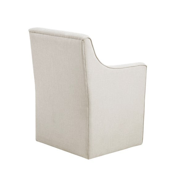 Skirted Dining Arm Chair With Casters Cream Wood