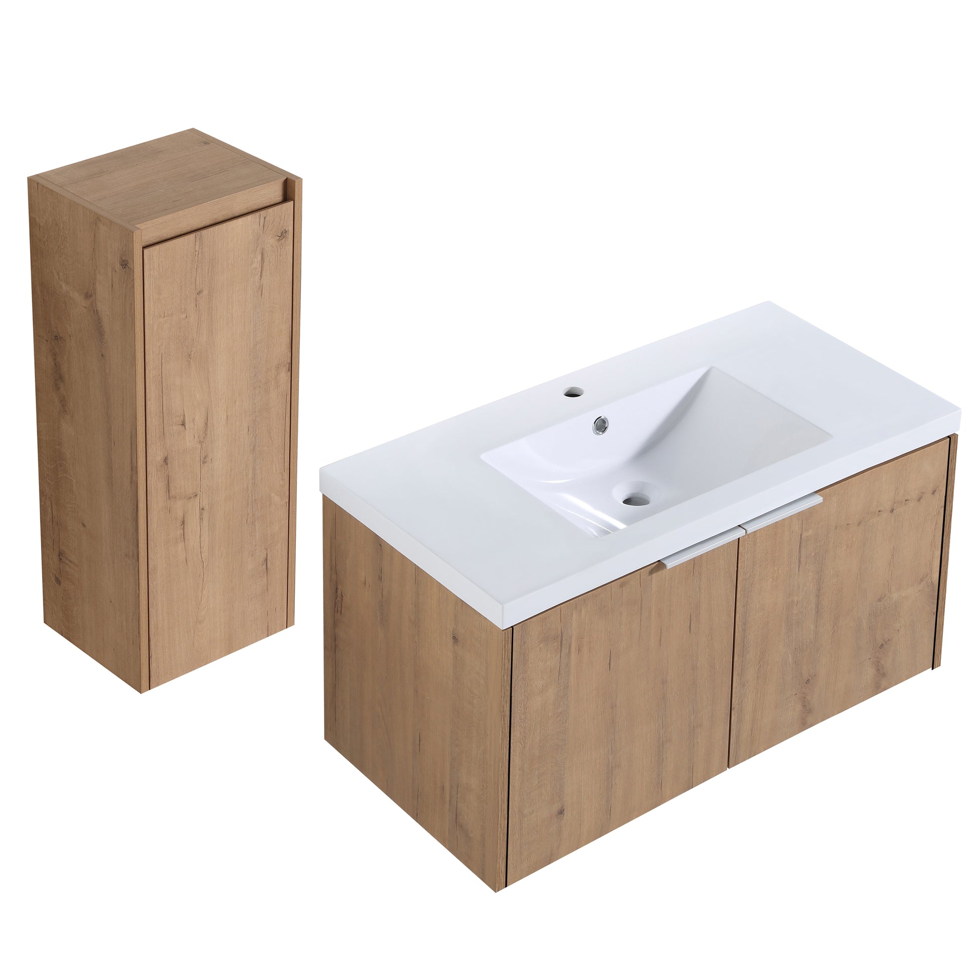 36" Wall Mounted Bathroom Vanity With Sink And Side Cabinet, Soft Close Doors,00112Imo 00636Imo Combination Cabinet Kd Packing Imitative Oak Bathroom Modern Plywood Plywood