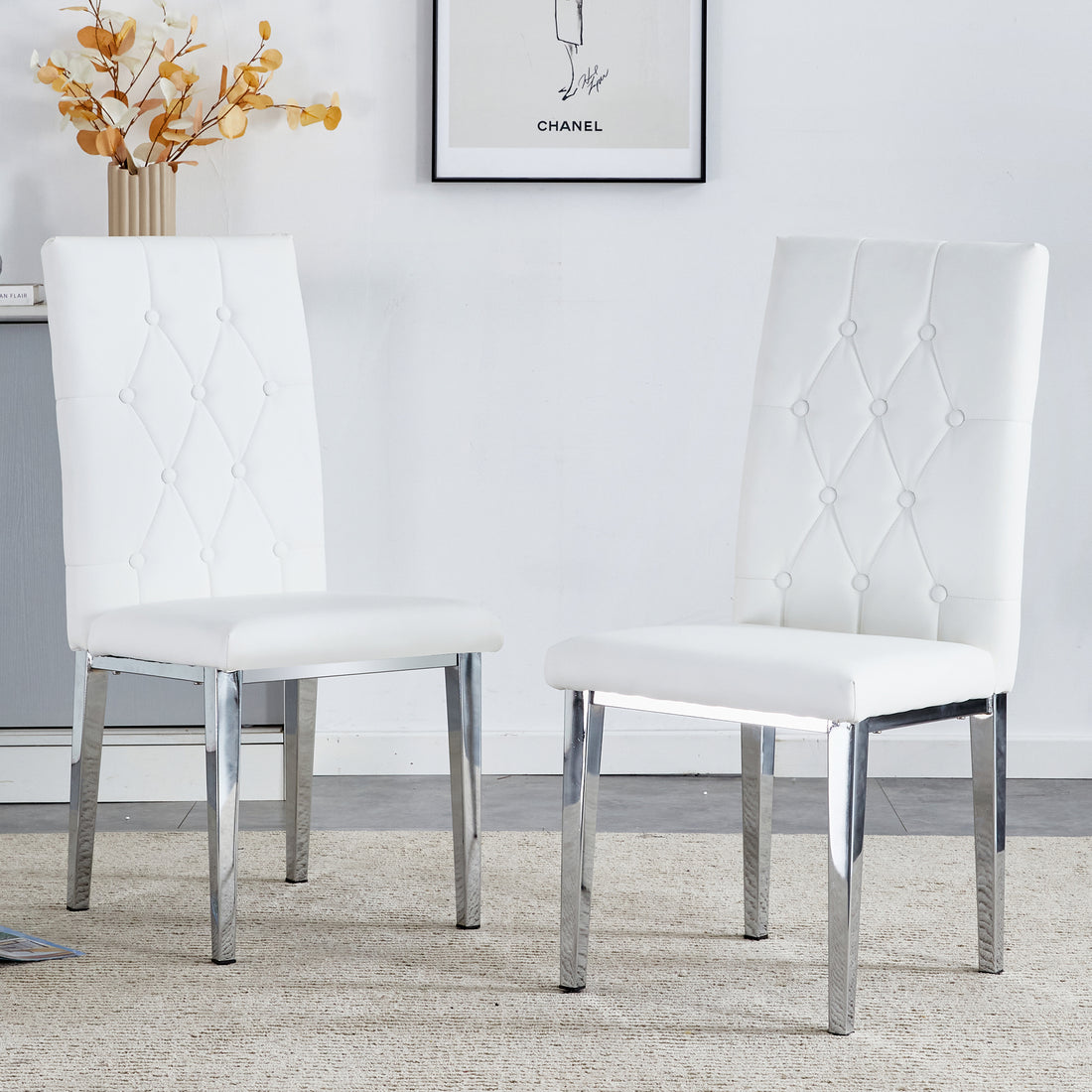 2 Piece Dining Chairs.White Armless Dining Chairs Brings A Touch Of Fresh And Bright Ambiance To The Dining Area, Seamlessly Blending With Modern Minimalist Or Nordic Decor Styles. White Pu