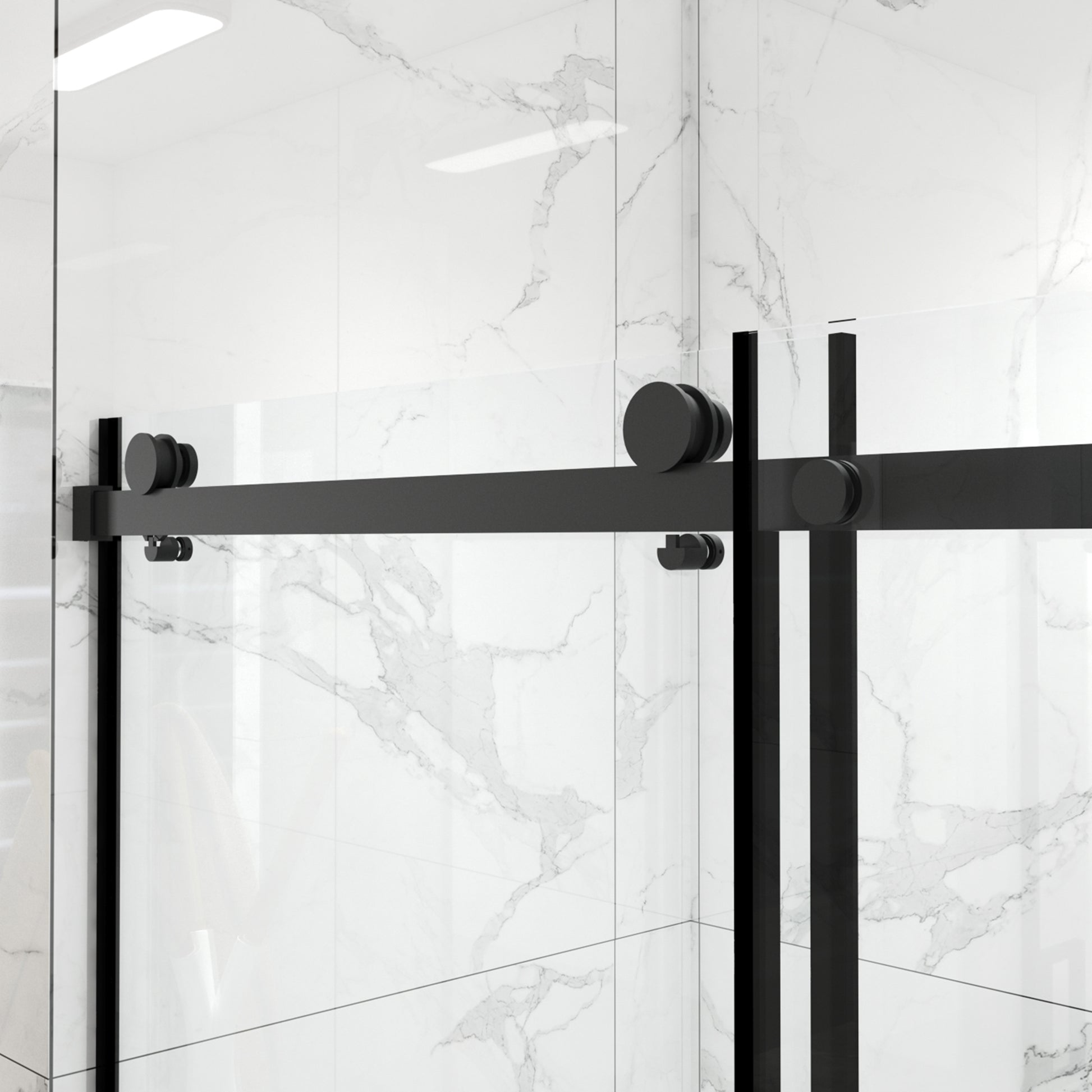 56" 60"W X 70"H Frameless , Sliding , With Premium 5 16" 8Mm Thick Tempered Glass Shower Enclosure,Double Side Easy Clean Coat,Matte Black Finished With Buffer Matt Black Bathroom American Design