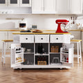 K&K 53Inch Large Kitchen Island With Drop Leaf, Power Outlet, Door Internal Storage Rack, Rolling Kitchen Cart On 5 Wheels With 5 Open Side Racks For Kitchen, Dining Room,White Not Include Bar