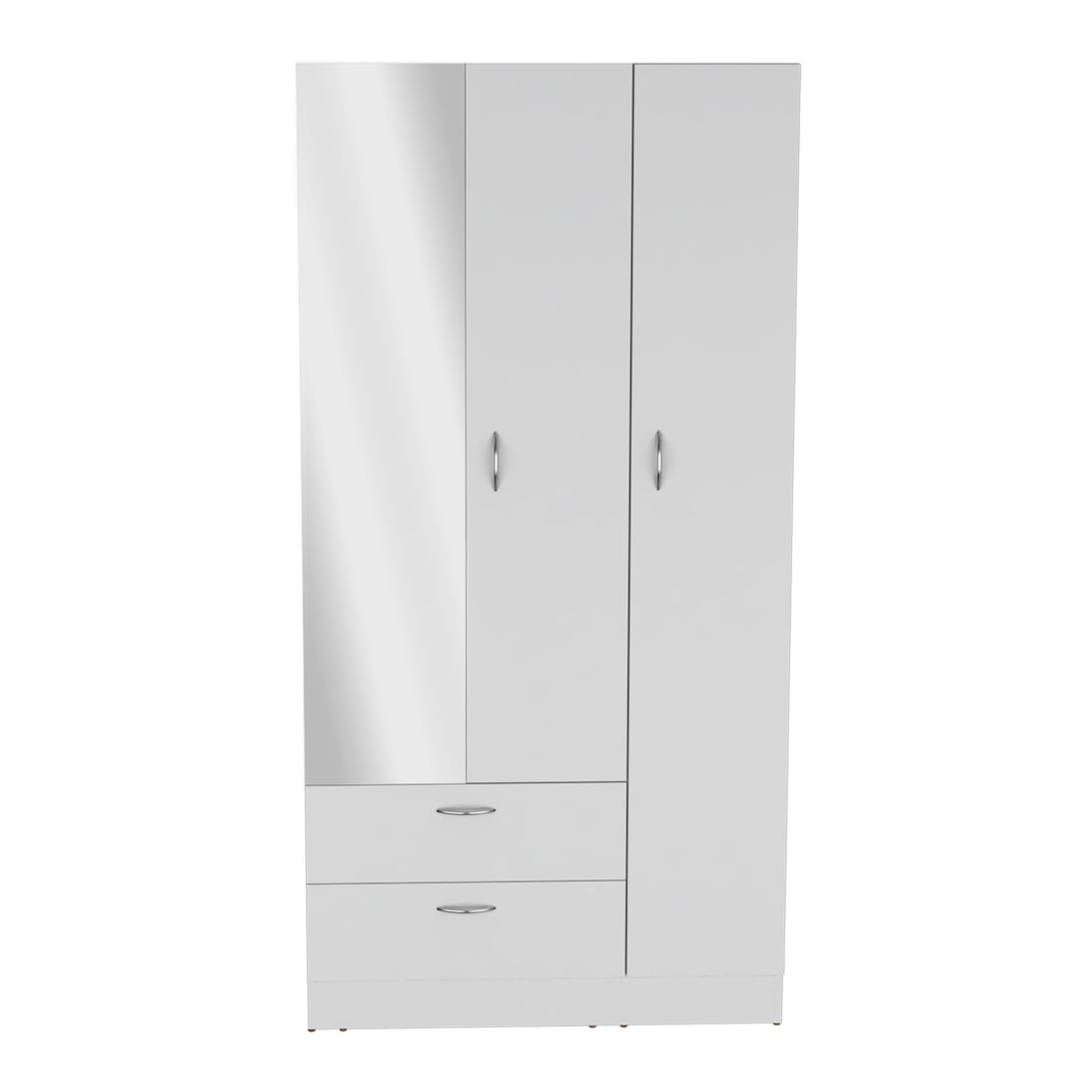 Riverside 3 Door Mirrored Armoire With Two Drawers, Four Shelves, And Hanging Rod White White Bedroom Particle Board