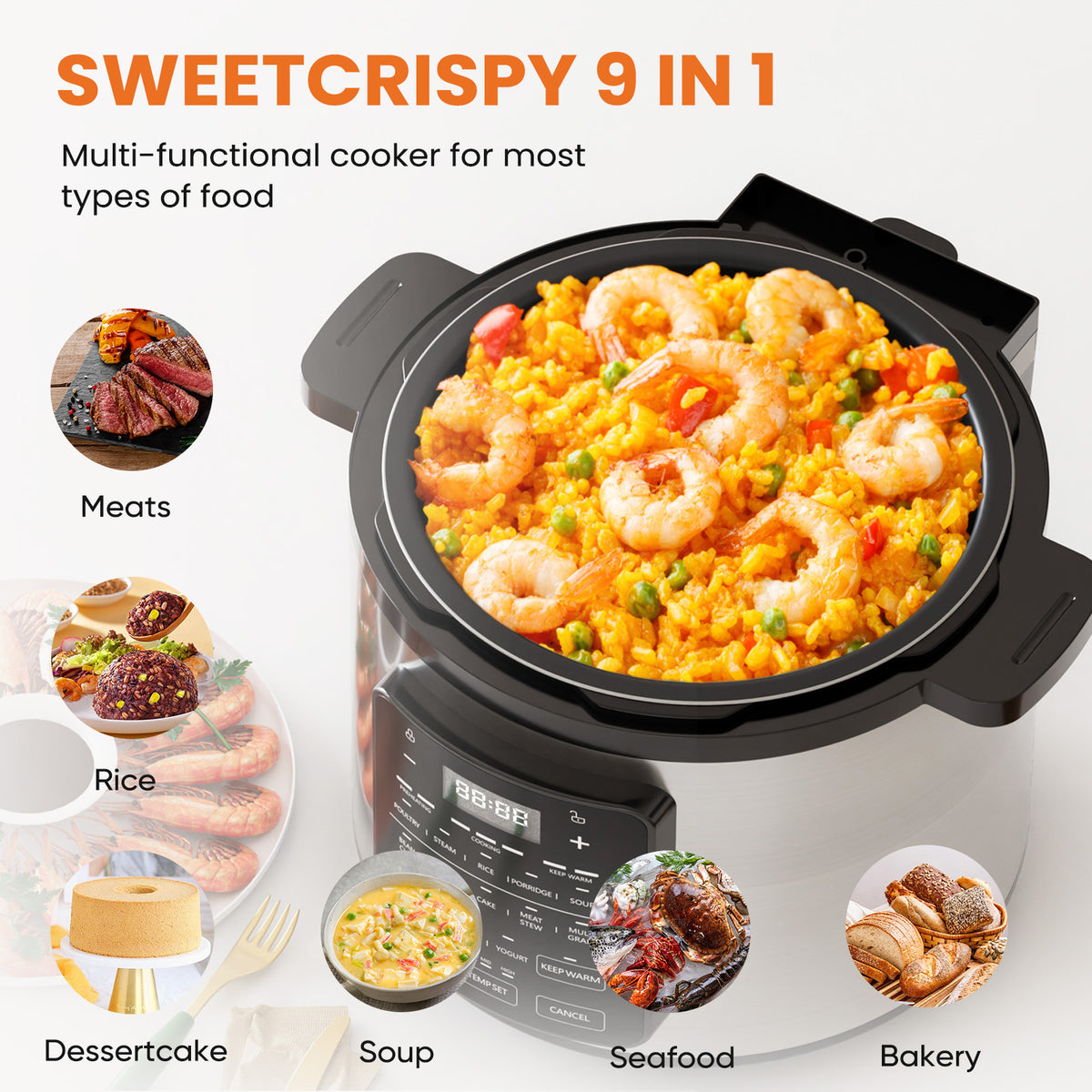 Aa Cooker Slow Cooker 9-in-1 Electric Pressure Cooker 6 Quart - Multi Cooker With ...