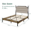 Queen Size Bed Frame With Upholstered Headboardqueen Bed Frame With Charging Station And Led Lights, Wood Slats, Easy Assembly,No Box Spring Needed,Industrial Brown Box Spring Not Required Queen Brown Metal Bedroom Modern Bed Frame Mdf Metal