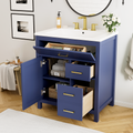 30 Inch Blue Bathroom Vanity With Ceramic Sink And Large Storage Ideal Choice For Small Bathrooms Blue Bathroom Solid Wood Mdf