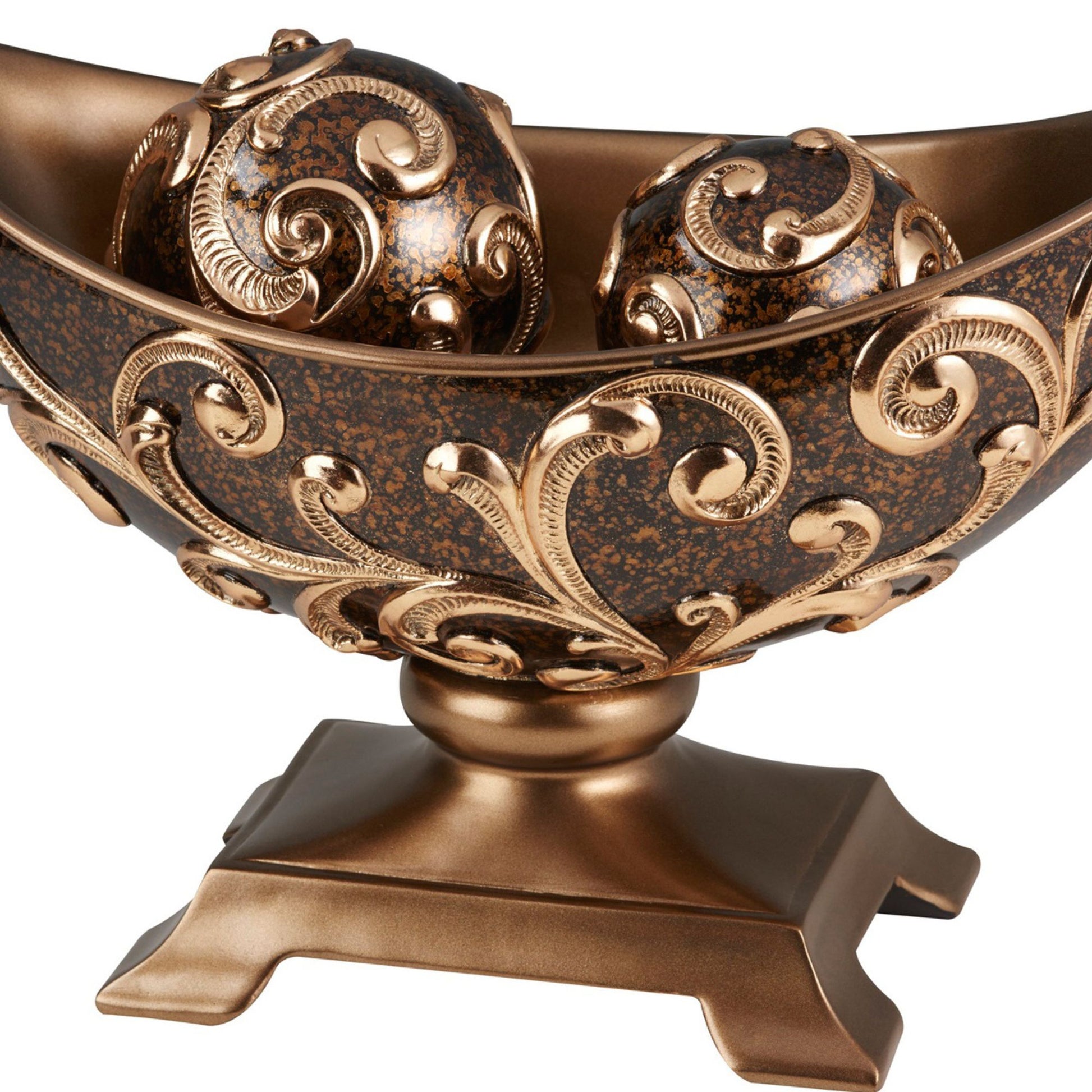 15.75" Long Polyresin Decorative Bowl "Odysseus", Baroque Style Brown Polyresin