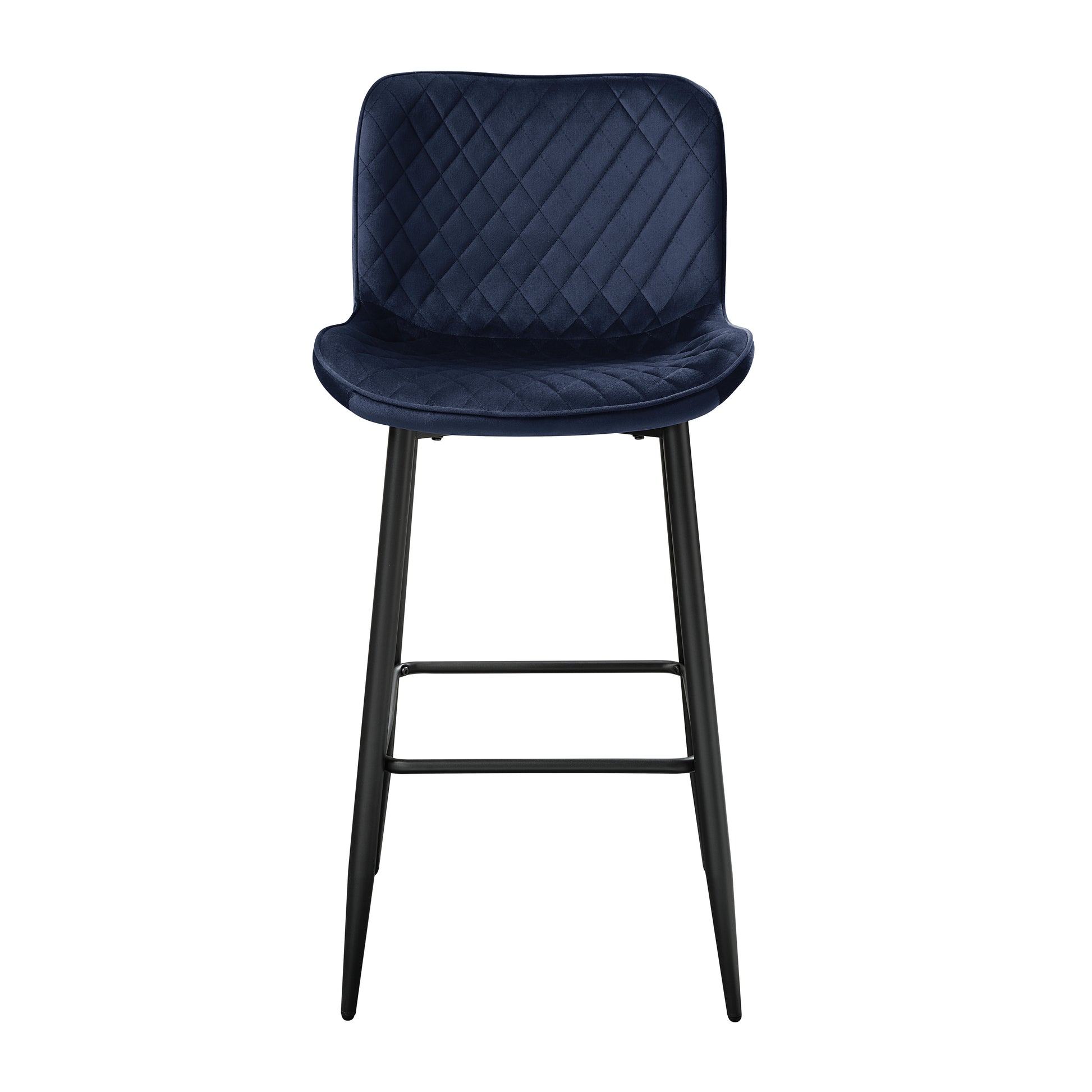 Set Of 2 Pub Height Chairs Dark Blue Velvet Upholstery Modern Casual Dining Furniture Metal Legs, 29 Inch Seat Height, Bar Chairs Blue Metal