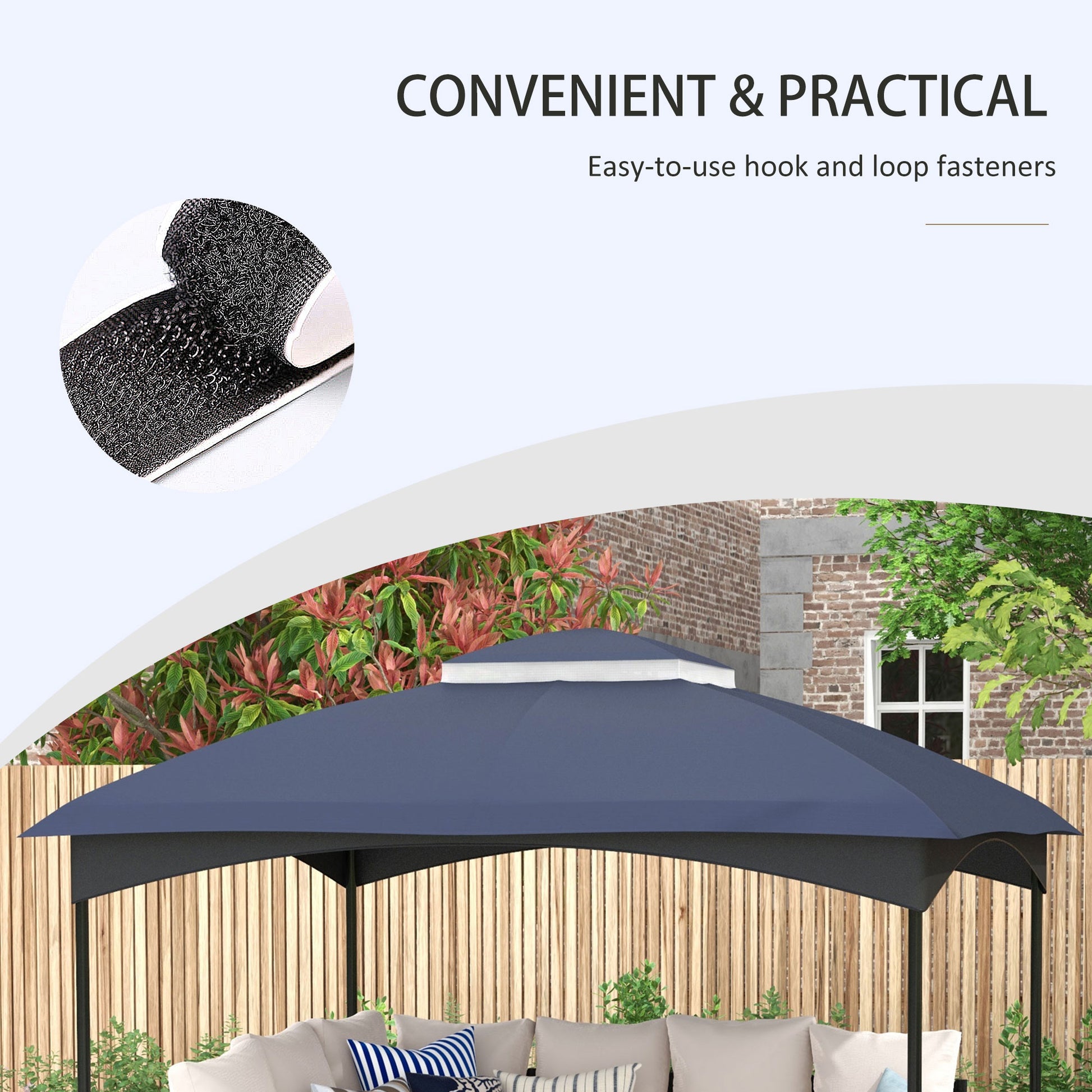 Outsunny 10' X 12' Gazebo Canopy Replacement, 2 Tier Outdoor Gazebo Cover Top Roof With Drainage Holes, Top Only , Dark Blue Blue Polyester