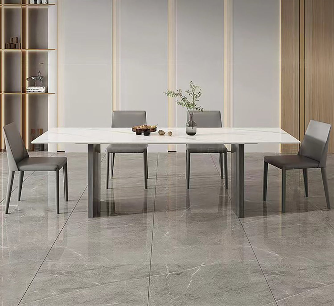 70.9 In Dining Table With Sintered Stone Table Top, Marble Dining Table Modern Kitchen Table For Living Room, Dining Room,Home And Office, White Table Matte White Carbon Steel Sintered Stone