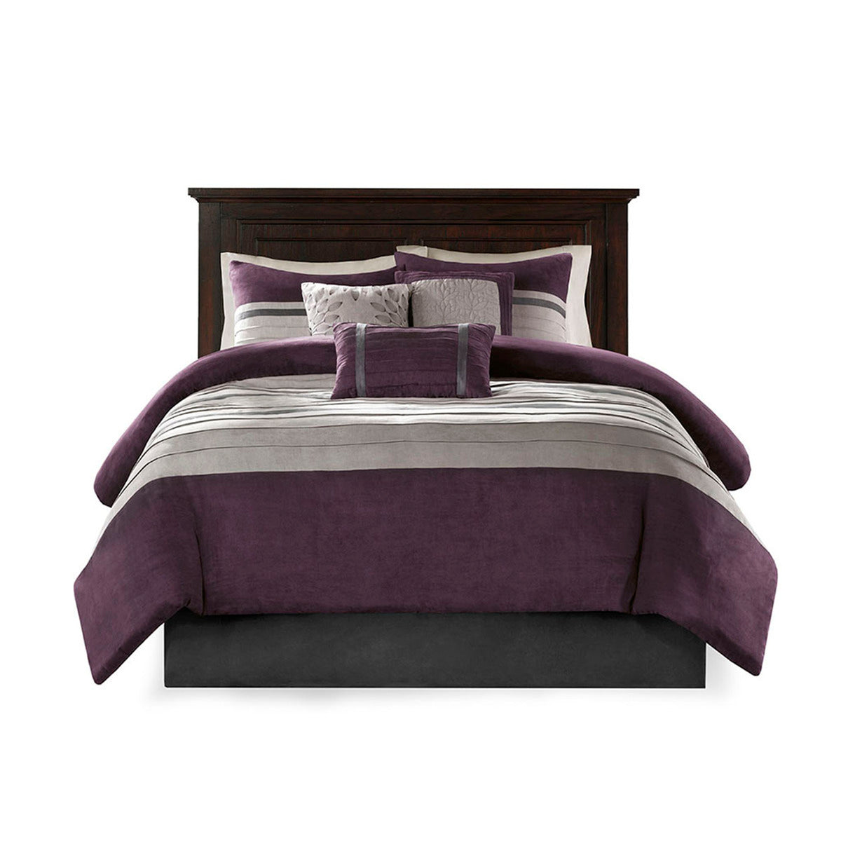 7 Pc Pieced Faux Suede Comforter Set Purple King King Purple Polyester