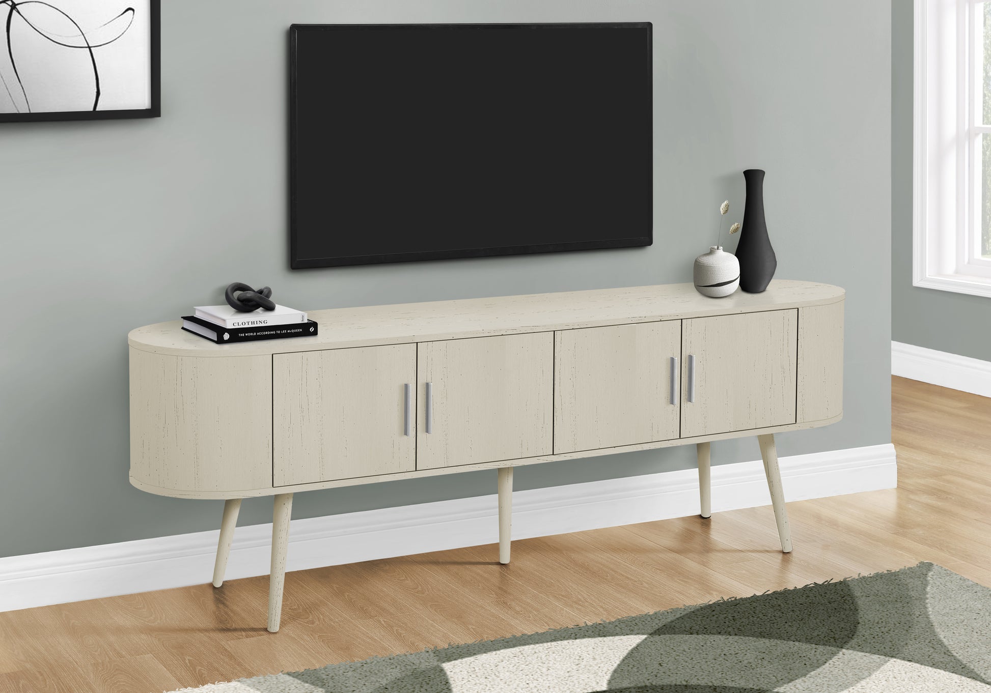 Tv Stand, 72 Inch, Console, Bedroom, Living Room, Media Entertainment Center, Storage Cabinet, Contemporary, Mid Century White 70 79 Inches Solid Wood Mdf