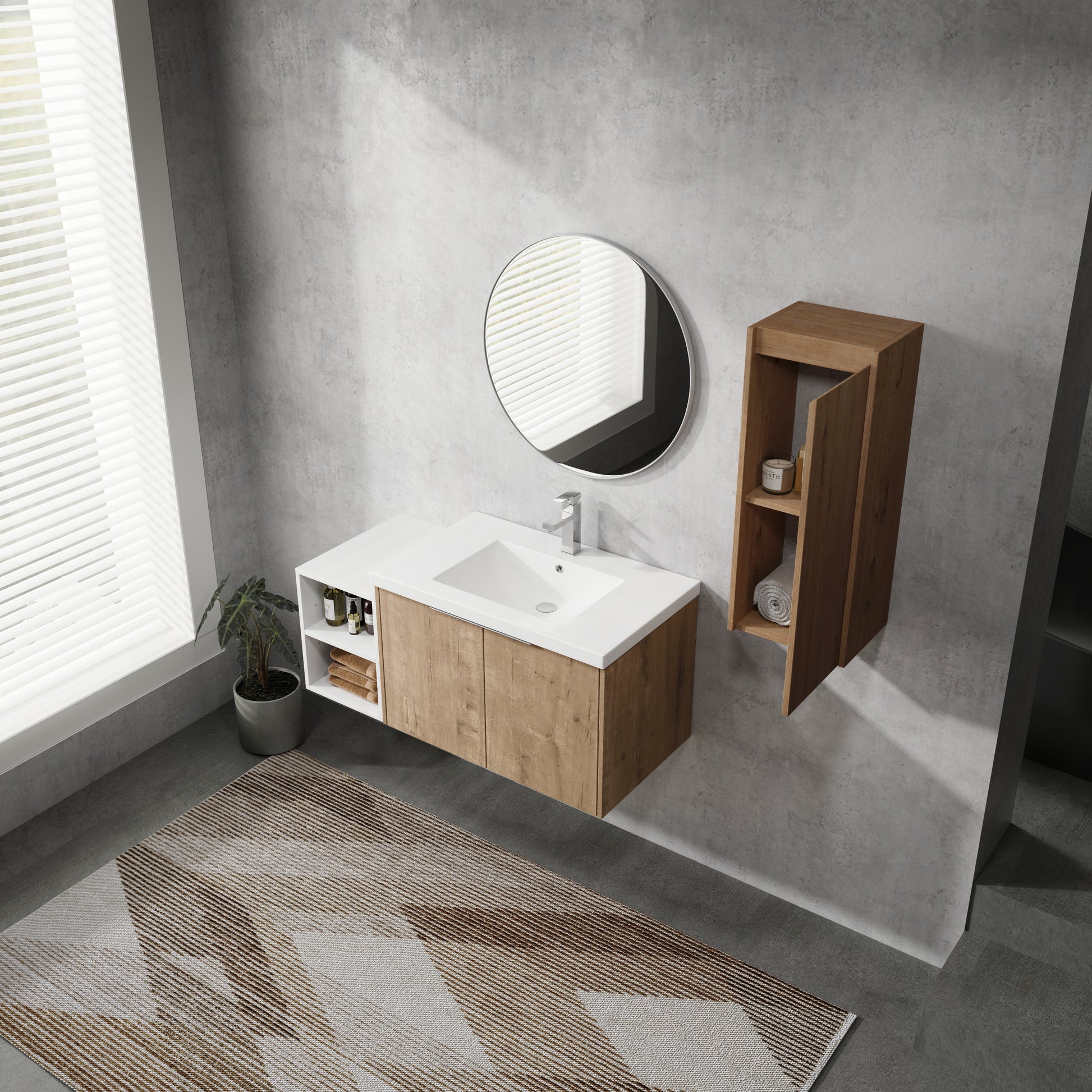 42" Wall Mounted Bathroom Vanity With Sink And Side Cabinet, Soft Close Doors,00112Imo 0630Imo 0612Gwh Combination Cabinet Kd Packing Imitative Oak Bathroom Modern Plywood Plywood