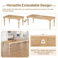 Vintage Traditional 9 Piece 82.7Inch Extendable Dining Table Set With 23.6Inch Removable Leaf And 8 Upholstered Dining Chairs For 8, Natural Wood Dining Room Distressed Finish Rubberwood Rectangular Dining Table With Bench Wood Wood Natural Seats 8
