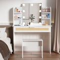 Vanity Desk Set Stool & Dressing Table With Led Lighting Mirror Drawer And Compartments Modern Wood Cosmetic Table Chest Of Drawers White Color Gloss White White 1 Drawer Bedroom Wood