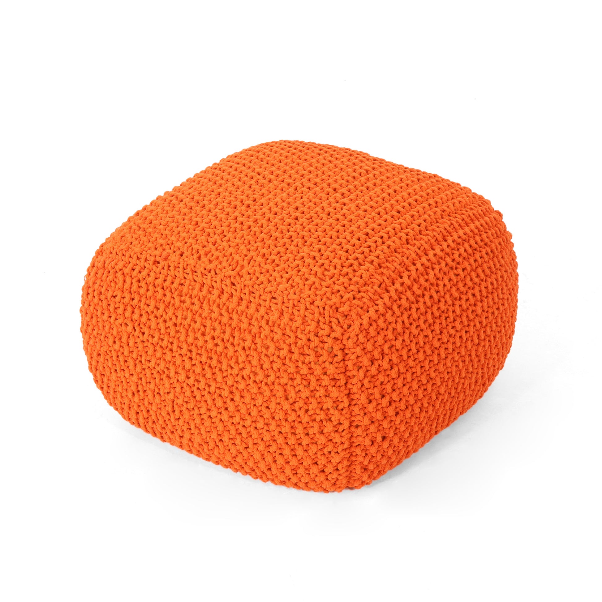 Hollis Knitted Cotton Pouf Cube 20 X 20 X 16 Pouf Orange Cotton