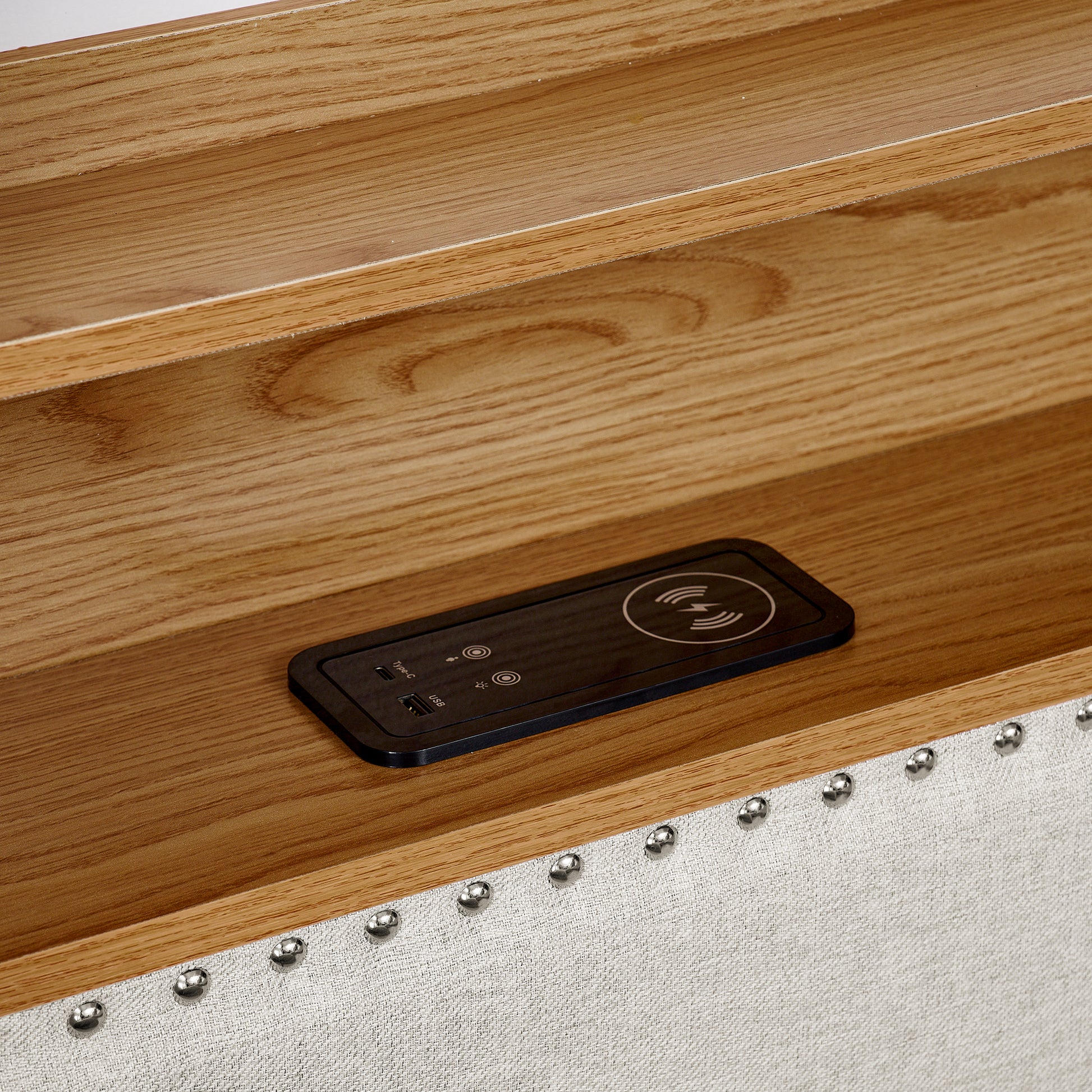 Twin Size Upholstery Sofa Bed With Three Led Lights, With Storage Adjustable Headboard, With Two Storage Pull Up Drawers And Wireless Charging, Linen Padded Sofa Bed Frame, Beige Box Spring Not Required Twin Beige Composite Bedroom Classic Eucalyptus