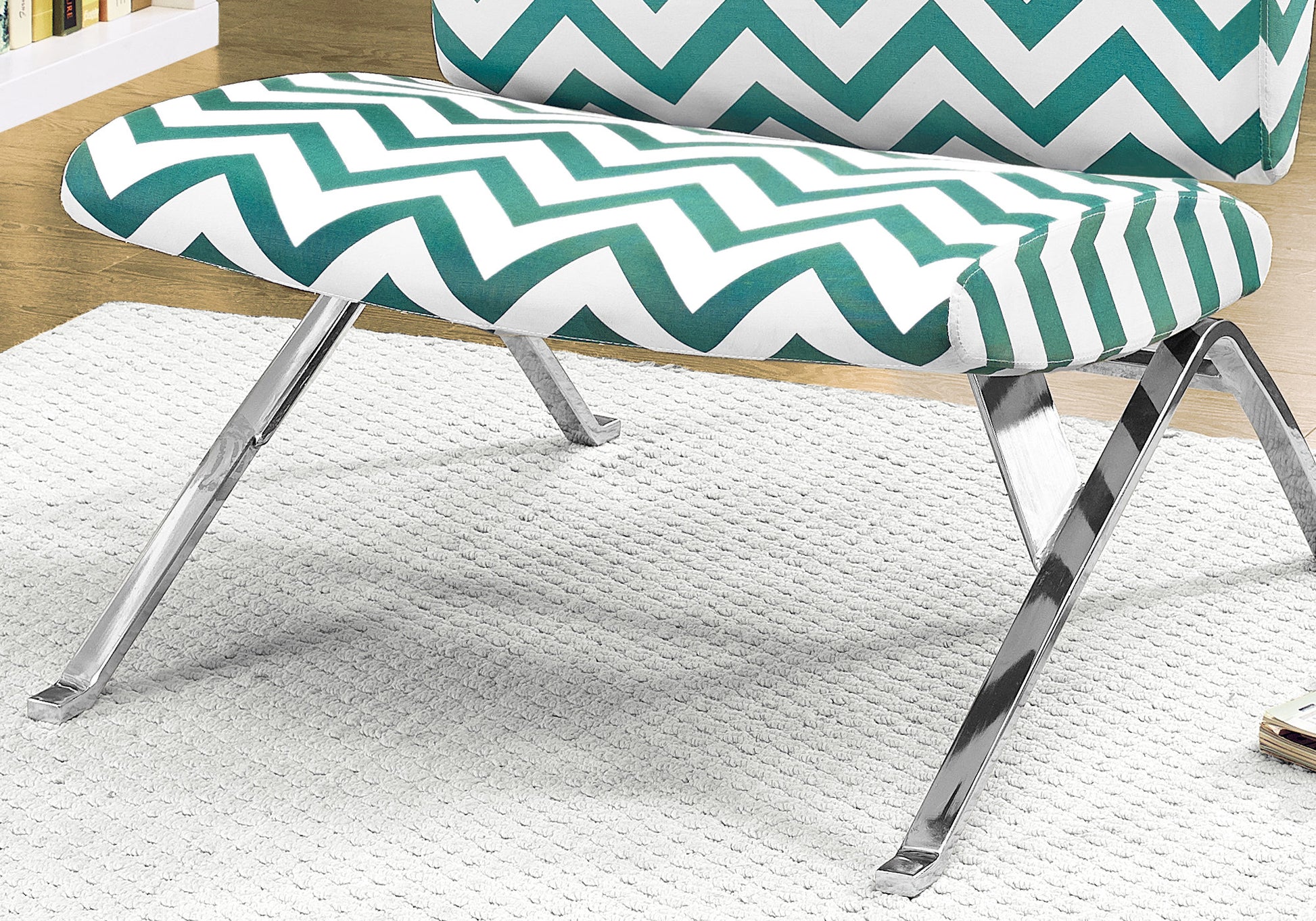 Accent Chair, Armless, Fabric, Living Room, Bedroom, Green Fabric, Chrome Metal, Contemporary, Modern Teal Foam Particle Board