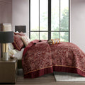 5 Piece Jacquard Bedspread Set With Throw Pillows Burdy Queen Queen Burgundy Cotton