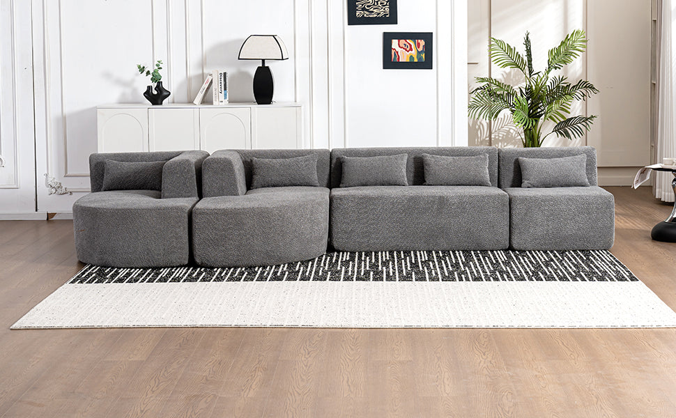 143.7" Upholstered Sofa Free Combined Sofa Couch With Two Chaise Lounge And Five Back Pillows For Living Room, Light Gray Light Gray Foam Polyester 5 Seat