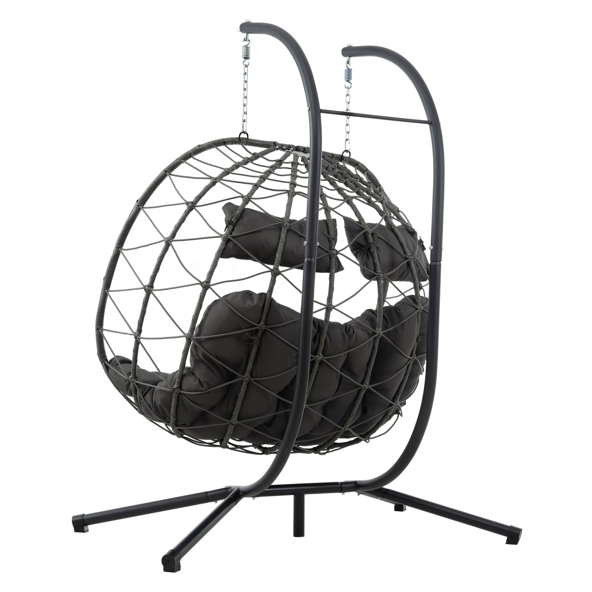 2 Persons Egg Chair With Stand Indoor Outdoor Swing Chair Patio Wicker Hanging Egg Chair Hanging Basket Chair With Stand For Bedroom Living Room Balcony Gray Steel