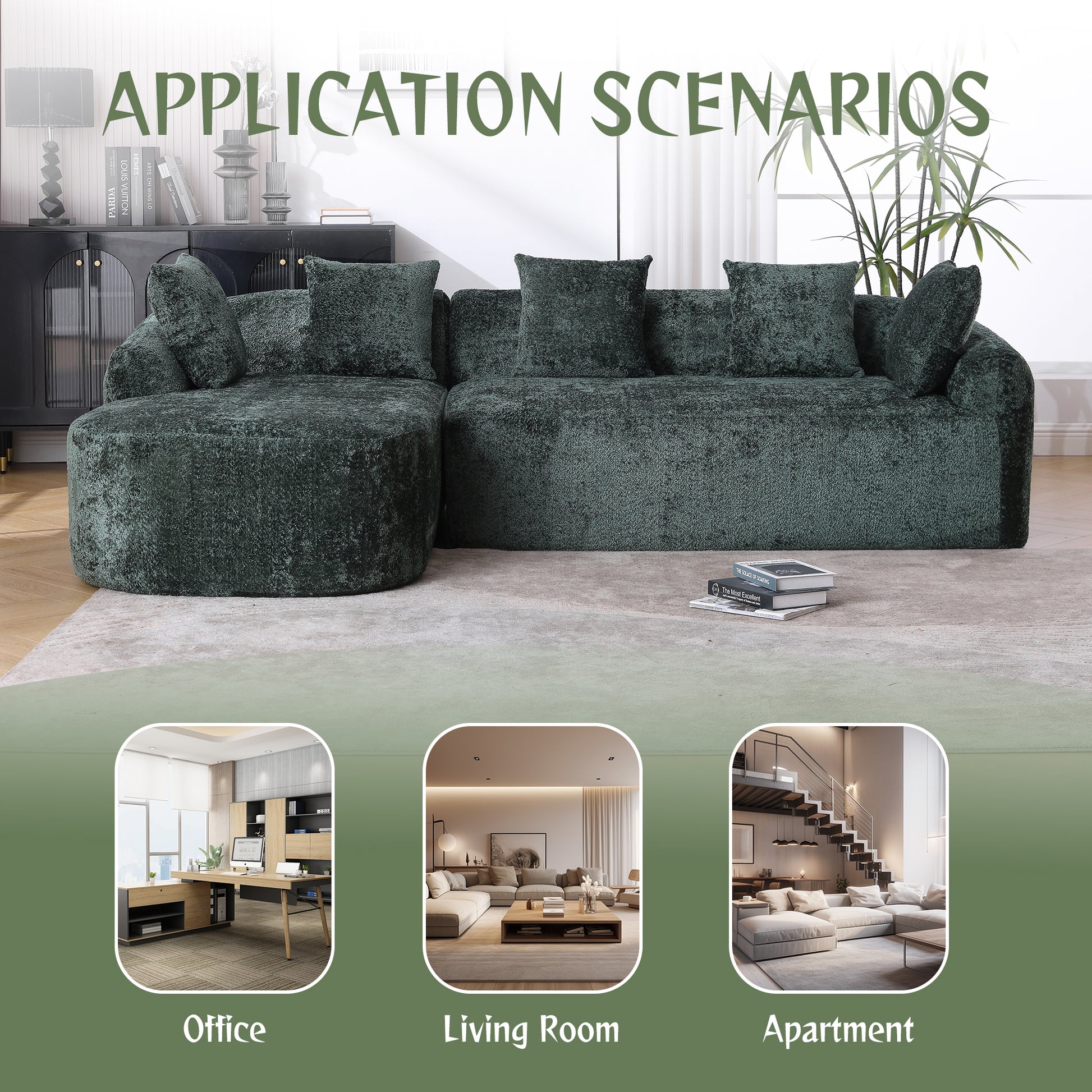 Coolmore Boucle Sofa 3 Seater For Living Room Oversized Comfy Sofa L Shape Sofa Couch With Chaise Home Furniture Sleeper Sectional Sofa For Apartment, Office Left Hand Facing Green Green Primary Living Space Foam Boucle 3 Seat