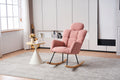 055 Teddy Fabric Upholstered Nursery Rocking Glider Chair Mid Century Modern Accent Arm Chair Padded Seat With High Backrest And Pillows For Living Room Bedroom Offices Pink Teddy Headrest Solid