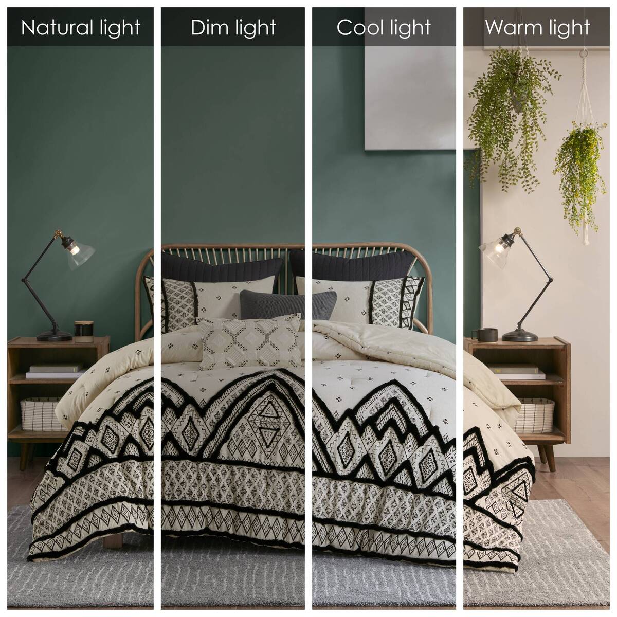 3 Piece Cotton And Flax Linen Blend Comforter Set Natural Full Queen Queen White Black Cotton