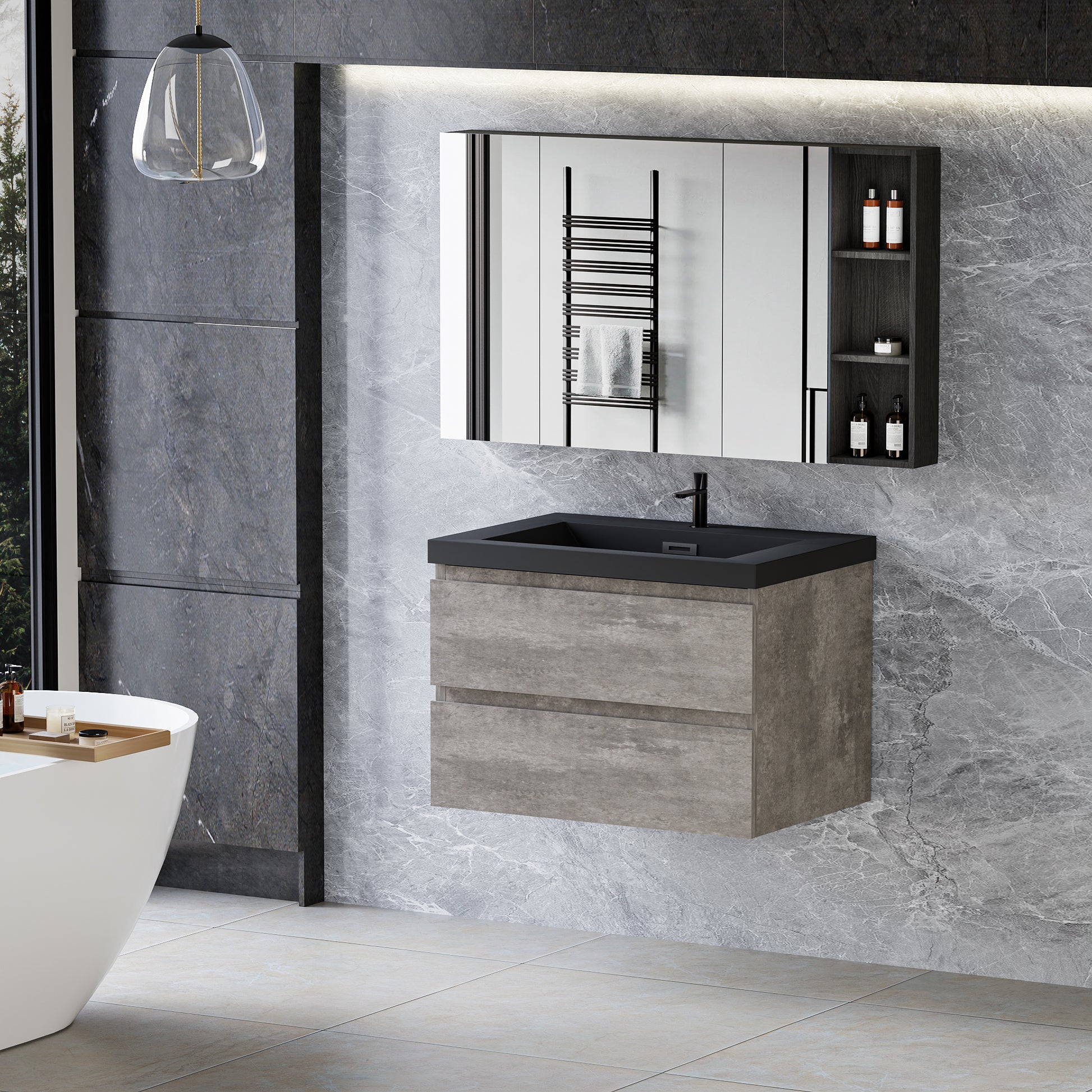 30" Floating Bathroom Vanity with Sink, Modern Wall 2-grey-bathroom-wall mounted-wood