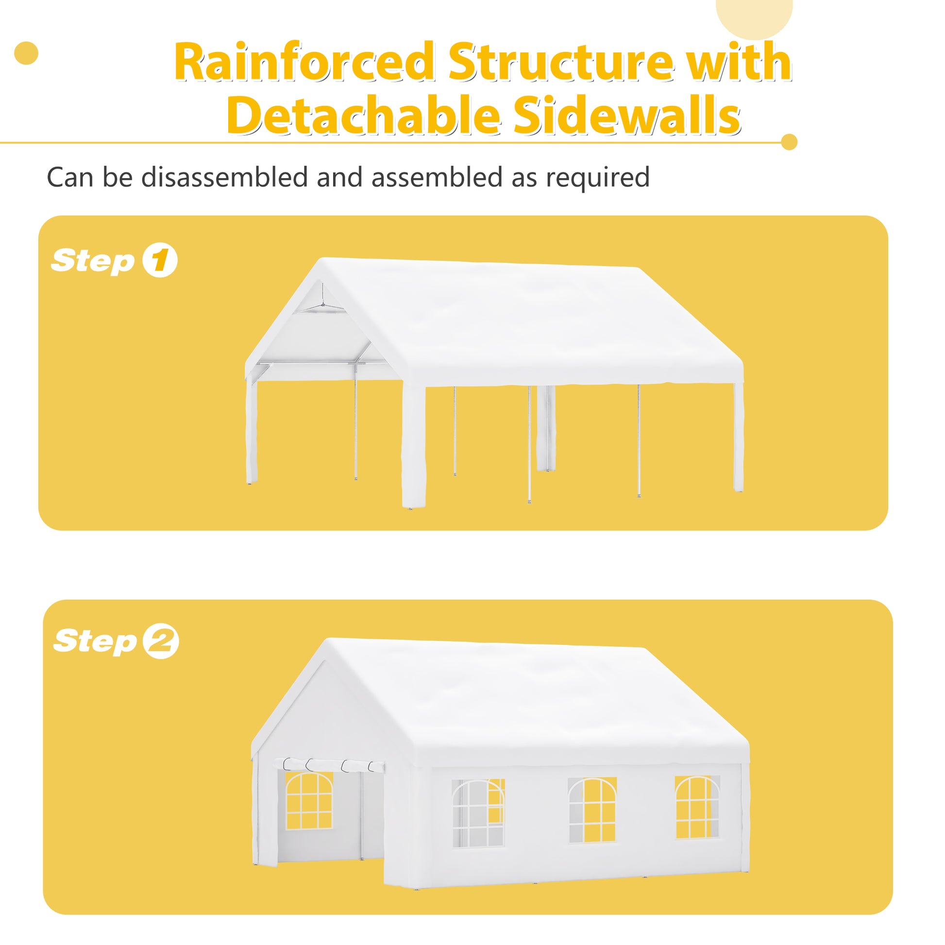 20X20Ft Party Tent Heavy Duty, Large Wedding Event Shelters With 2 Storage Bags & Removable Sidewalls, Outdoor Canopy Gazebo Commercial Tents For Parties Carport Camping Garden Patio White Metal