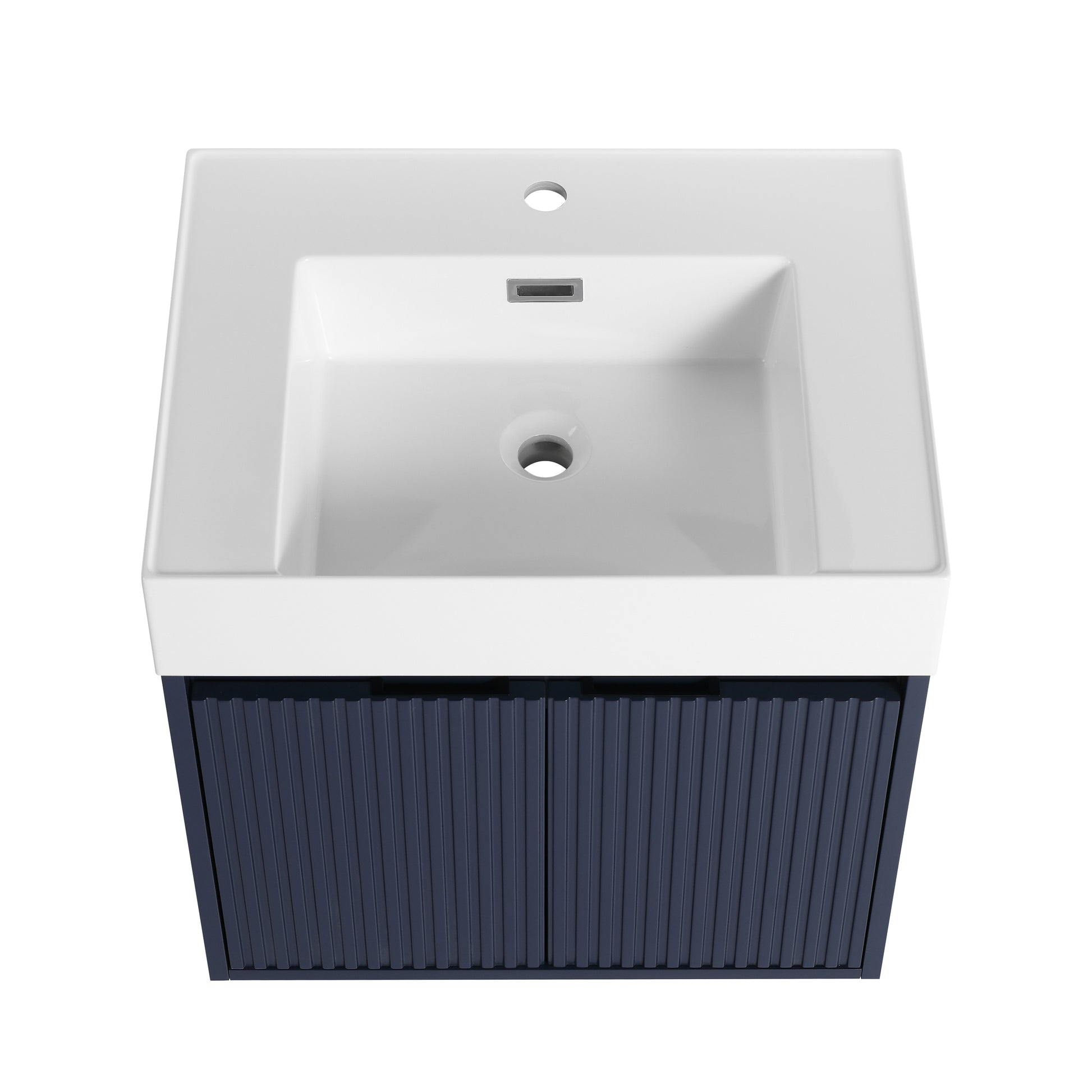 24" Wall Mounted Bathroom Vanity With Thick Edge Resin Sink, 2 Soft Closing Door, Kd Package Navy Blue Bathroom Modern Plywood