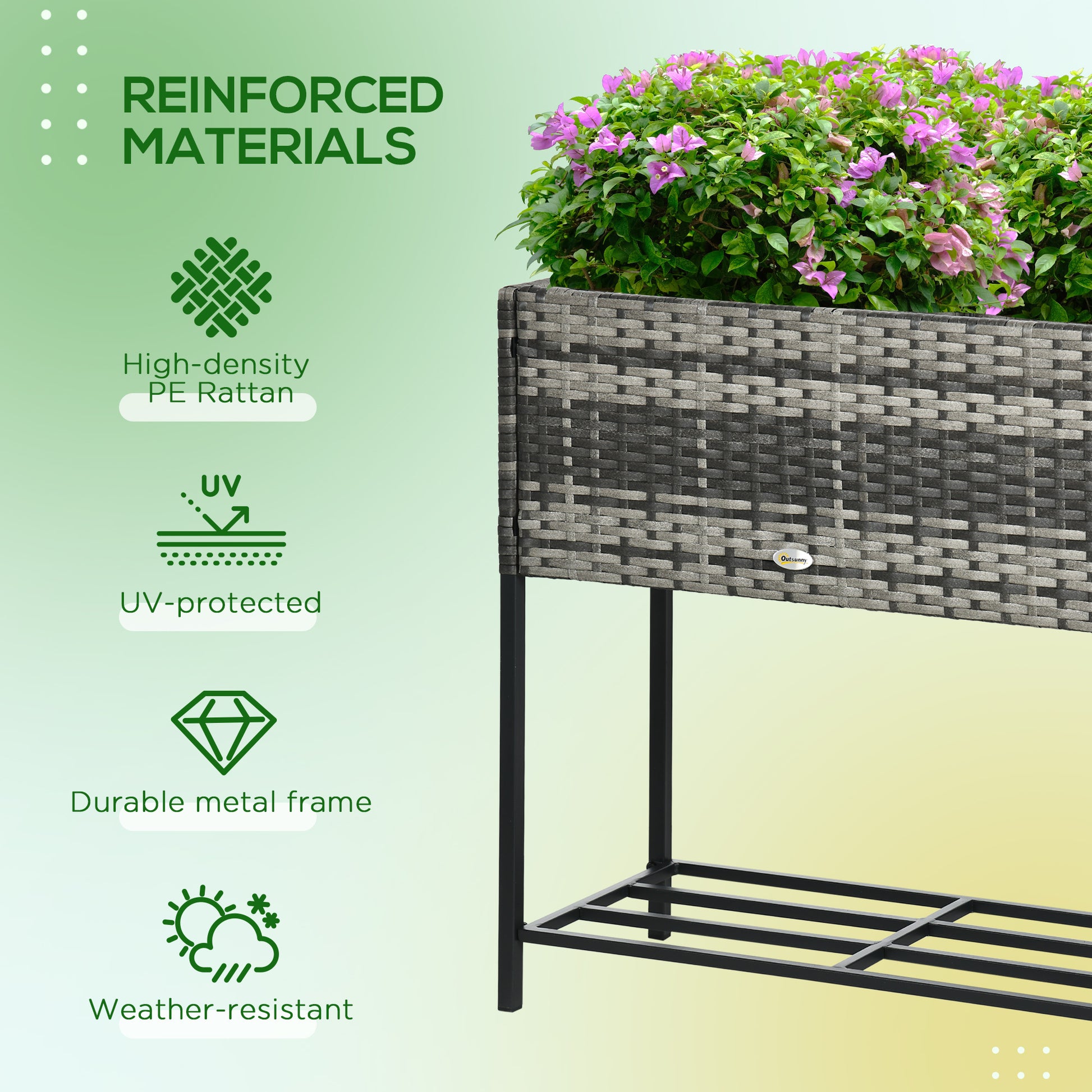 Outsunny Raised Garden Bed, Elevated Planter Box With Rattan Wicker Look, Tool Storage Shelf, Portable Design For Herbs, Vegetables, Flowers, Gray Grey Rattan