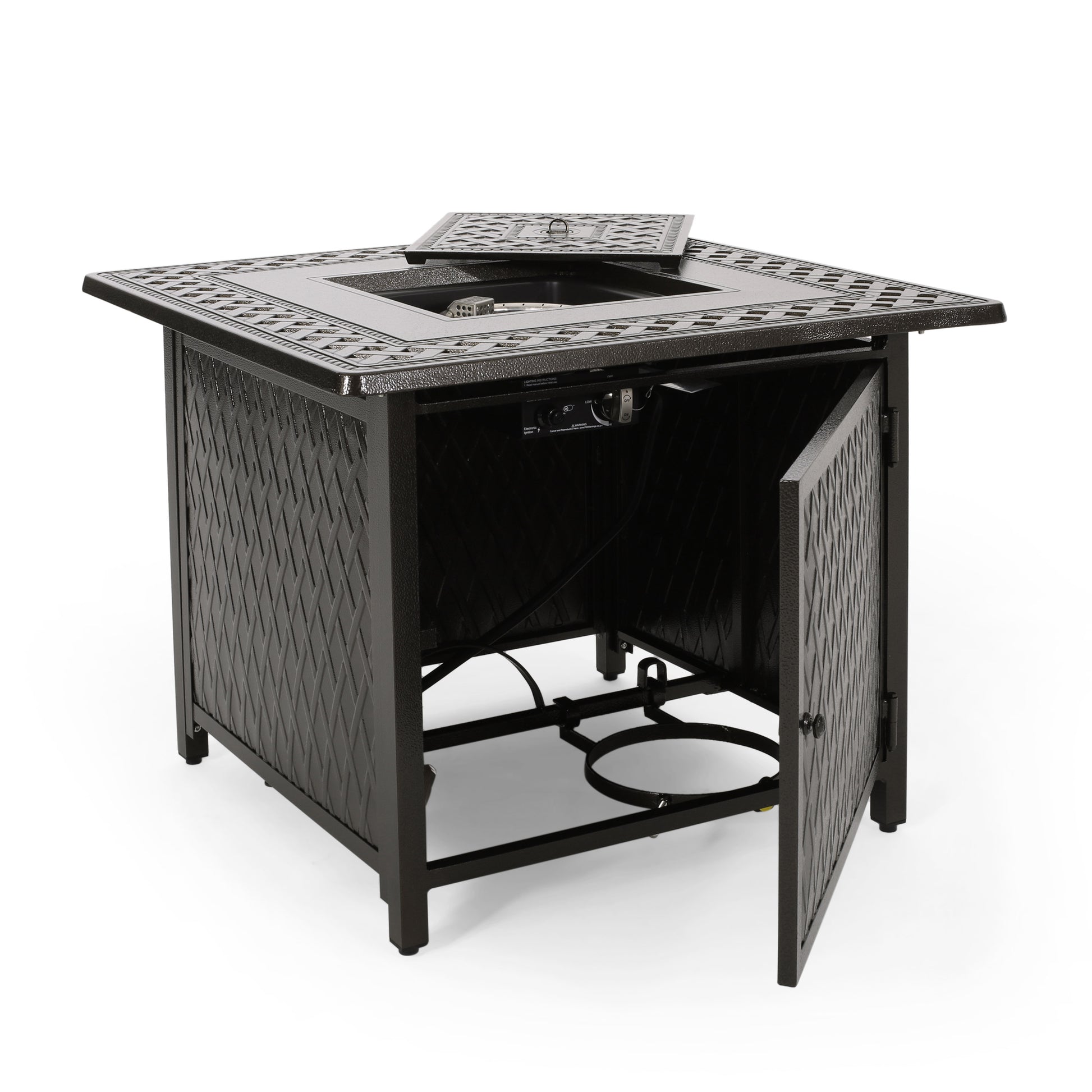 32" Outdoor Square Aluminum Propane Fire Pit 37,000 Btu Bronze Metal Garden & Outdoor Aluminum