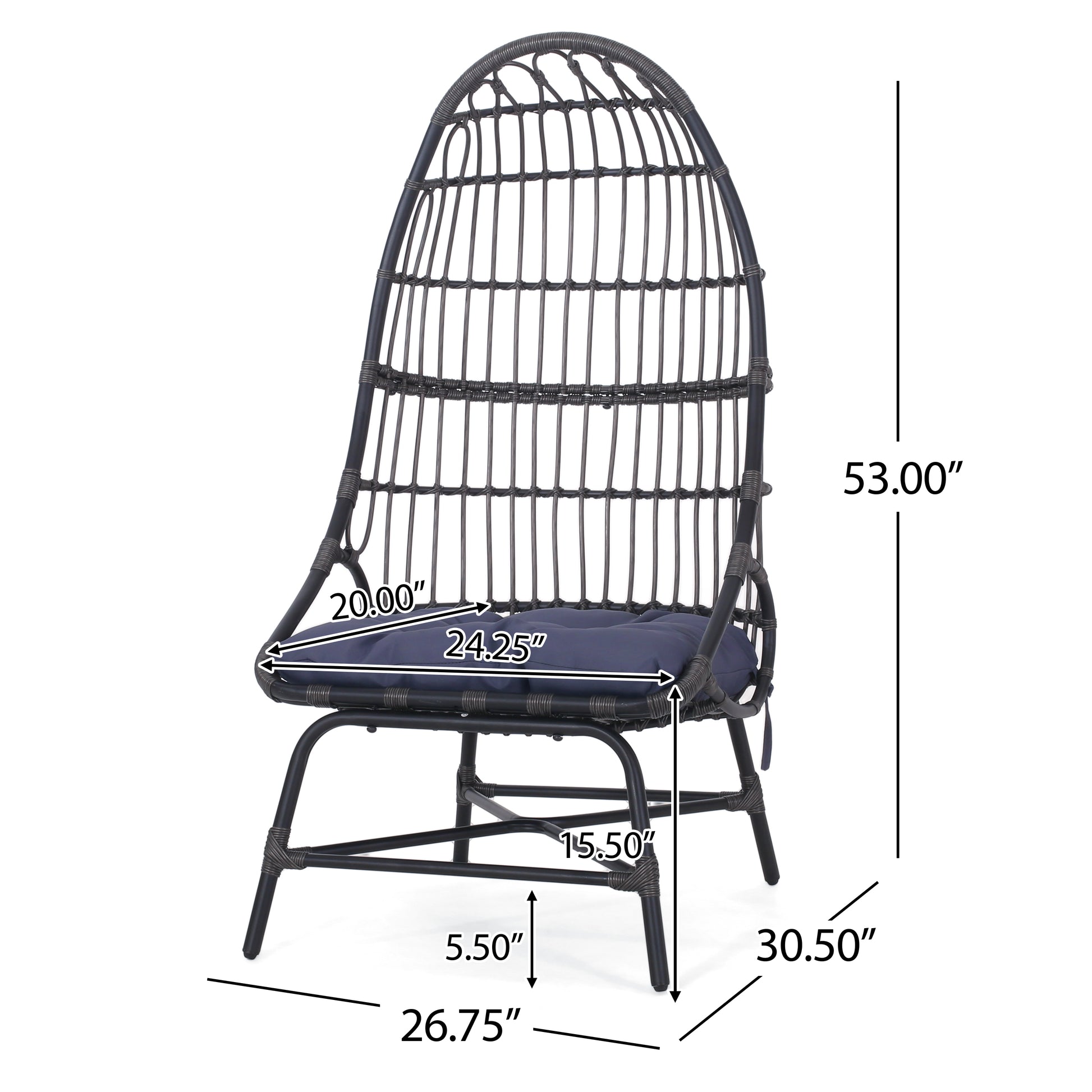 Elon Cocoon Chair Gray Pe Rattan Iron Waterproof Fabric