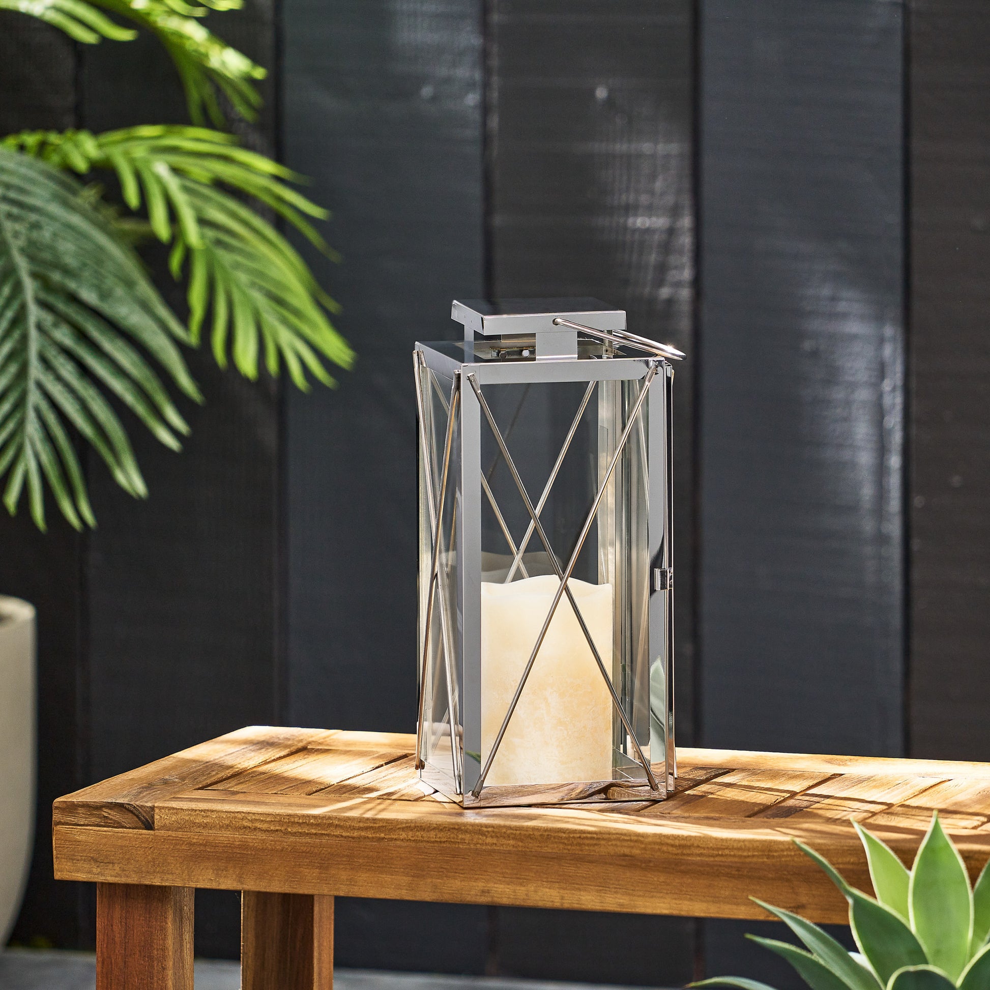 Deborah 14"H Stainless Steel Lantern Silver Stainless Steel